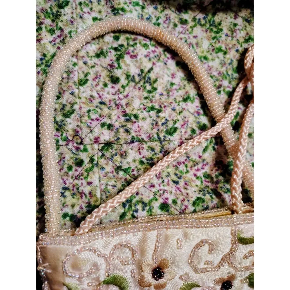 Vintage Jeweled Beaded Silk Floral Purse, Small